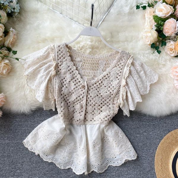 women's blouses & shirts 2021 female retro hollow stitching blouse lotus leaf sleeve short shirt patchwork, White
women's blouses & shirts 2021 female retro hollow stitching blouse lotus leaf sleeve short shirt patchwork, White