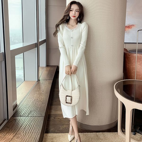 new arrival fashion korean winter women ol temperament sweet lace neck puff sleeve midi bouncy knitted a-line dress ejbt, White;black
new arrival fashion korean winter women ol temperament sweet lace neck puff sleeve midi bouncy knitted a-line dress ejbt, White;black