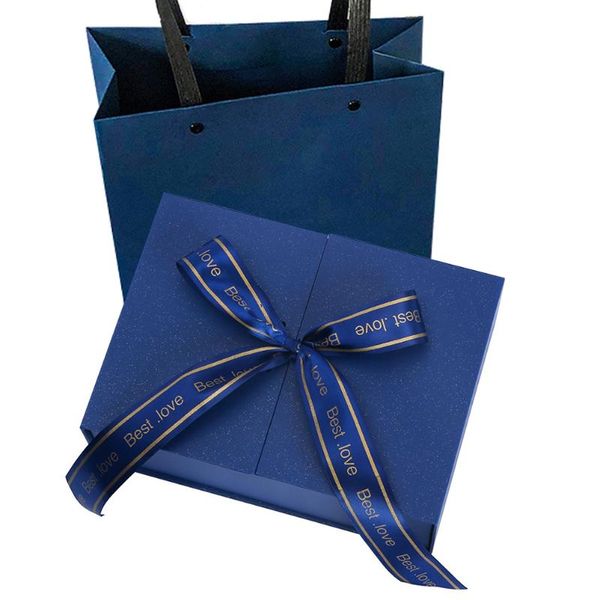 gift wrap 1set ribbon bowknot box cosmetics packing creative present case (blue)