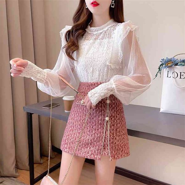 spring summer temperament ol lantern sleeve lace ruffled patchwork shirt + tweed skirt suits two piece outfits 210602, White
spring summer temperament ol lantern sleeve lace ruffled patchwork shirt + tweed skirt suits two piece outfits 210602, White