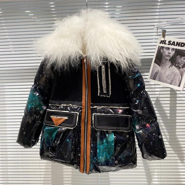2021 new winter great lambskin collar starry sky bright leather surface shredded manga long cotton warm woman's coat 6fjp, Black
2021 new winter great lambskin collar starry sky bright leather surface shredded manga long cotton warm woman's coat 6fjp, Black