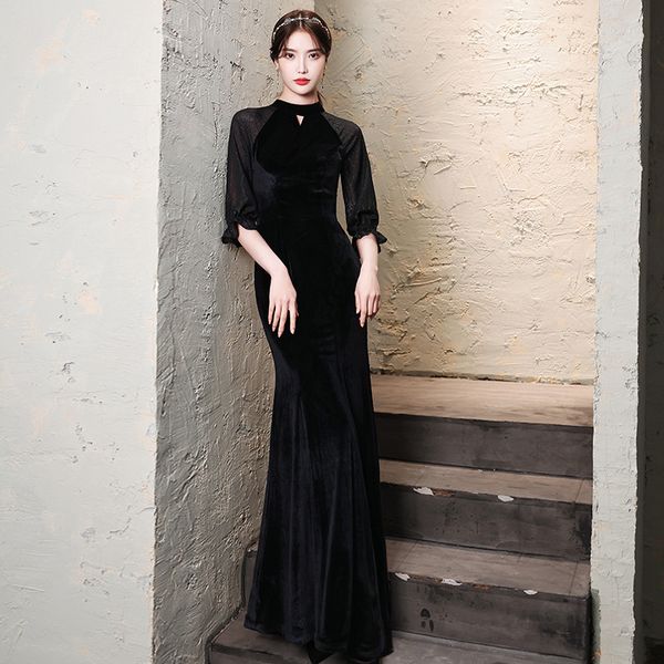 black banquet evening drs 2021 summer veet temperament sleeve long style annual meeting aura queen fishtail skirt, Black;gray
black banquet evening drs 2021 summer veet temperament sleeve long style annual meeting aura queen fishtail skirt, Black;gray