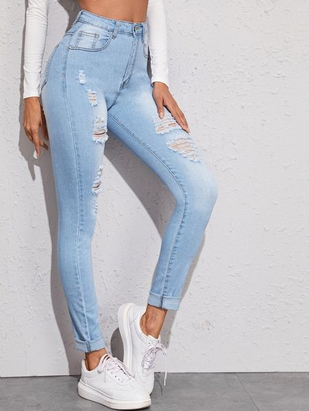 high waist high stretch ripped jeans u9os#, Blue 
high waist high stretch ripped jeans u9os#, Blue