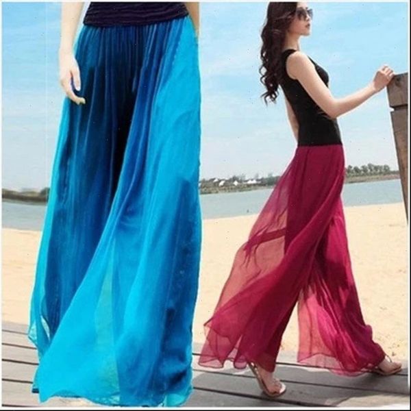 bright silk chiffon high waist wide leg pants female summer beach pants skirt elastic waist casual plus size women clothes f1232, Black;white
bright silk chiffon high waist wide leg pants female summer beach pants skirt elastic waist casual plus size women clothes f1232, Black;white