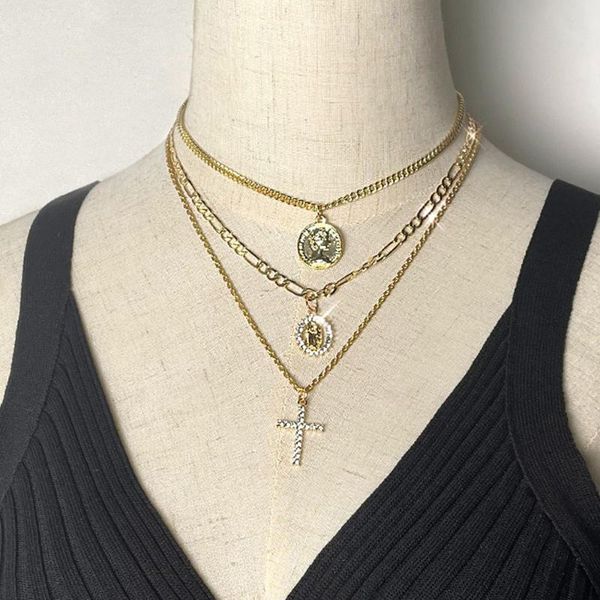 chains bohemian golden multilayer metal portrait coin pendant necklace for women punk crystal cross jesus clavicle chain choker jewelry, Silver
chains bohemian golden multilayer metal portrait coin pendant necklace for women punk crystal cross jesus clavicle chain choker jewelry, Silver