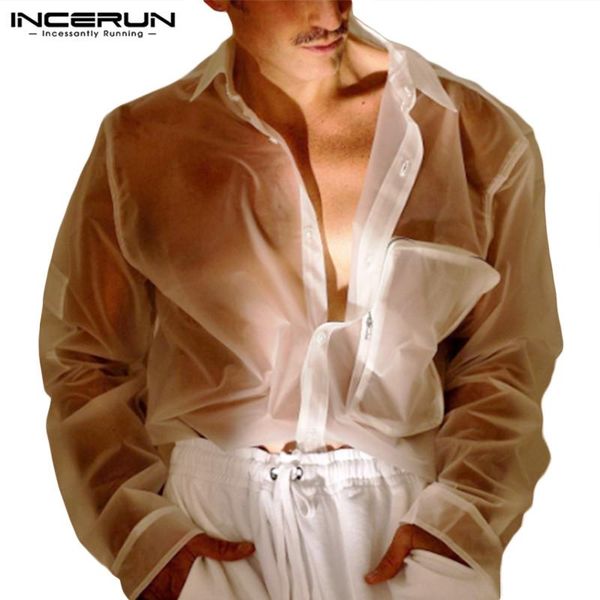men's casual shirts incerun men mesh shirt transparent solid color lapel long sleeve 2021 streetwear pockets blouse party nightclub, White;black
men's casual shirts incerun men mesh shirt transparent solid color lapel long sleeve 2021 streetwear pockets blouse party nightclub, White;black