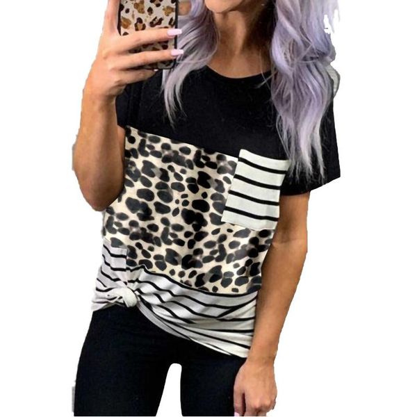 women's t-shirt summer european american ladies round neck loose casual fashion pullover leopard pattern printing stitching women, White
women's t-shirt summer european american ladies round neck loose casual fashion pullover leopard pattern printing stitching women, White