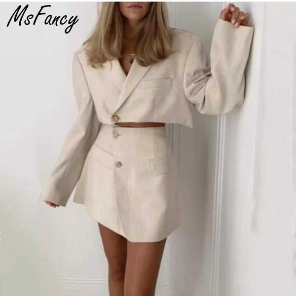 msfancy summer skirs sets women elegant long sleeve loose blazer high waist a-line mini skirt suits mujer two piece set 210604, White
msfancy summer skirs sets women elegant long sleeve loose blazer high waist a-line mini skirt suits mujer two piece set 210604, White