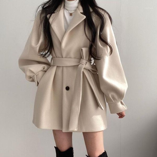 women's wool & blends korean chic 2021 autumn women fashion long sleeve loose coat casual bandage slimming waist overcoat, Black
women's wool & blends korean chic 2021 autumn women fashion long sleeve loose coat casual bandage slimming waist overcoat, Black