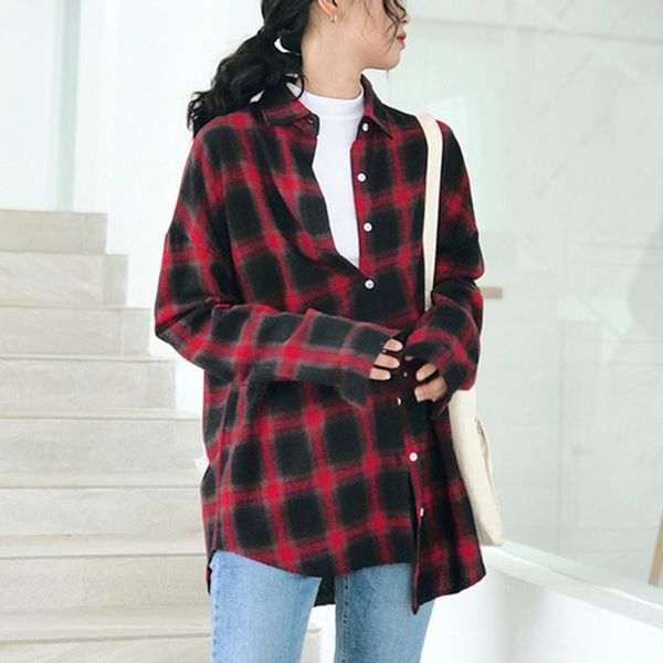 women's blouses & shirts autumn winter korea fashion women long sleeve loose plaid coat all-matched casual turn-down collar blouse s448, White
women's blouses & shirts autumn winter korea fashion women long sleeve loose plaid coat all-matched casual turn-down collar blouse s448, White