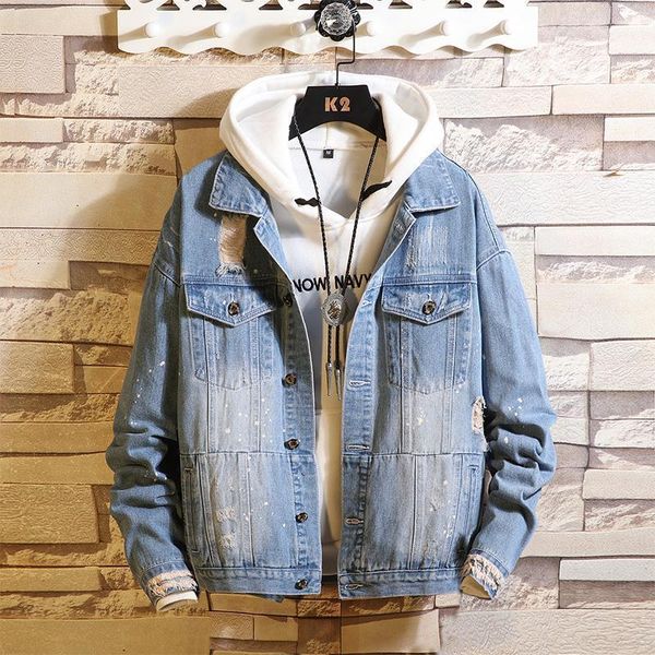 men's jackets nice denim jacket men clothing man coats fashion jeans vogueloose ripped holes vintage bomber1, Black;brown
men's jackets nice denim jacket men clothing man coats fashion jeans vogueloose ripped holes vintage bomber1, Black;brown