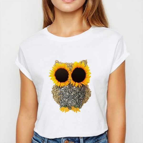 owl and sunflower graphic printing womens t shirts summer korean trend style aesthetic student short sleeve loose, White
owl and sunflower graphic printing womens t shirts summer korean trend style aesthetic student short sleeve loose, White