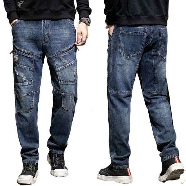 men's jeans men straight slim trendy personality stitching diagonal pockets baggy denim pants oversized plus size 28-40, Blue
men's jeans men straight slim trendy personality stitching diagonal pockets baggy denim pants oversized plus size 28-40, Blue