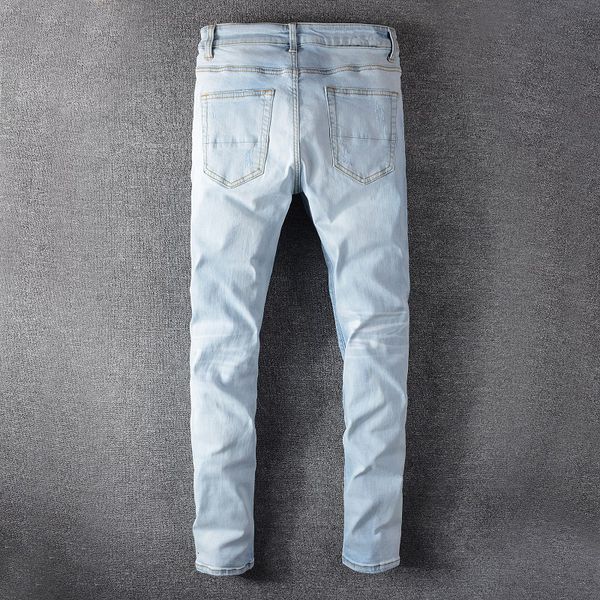 men's pale sokotoo light blue white pleated patchwork jeans fashion slim skinny holes ripped stretch denim 09jf
men's pale sokotoo light blue white pleated patchwork jeans fashion slim skinny holes ripped stretch denim 09jf
