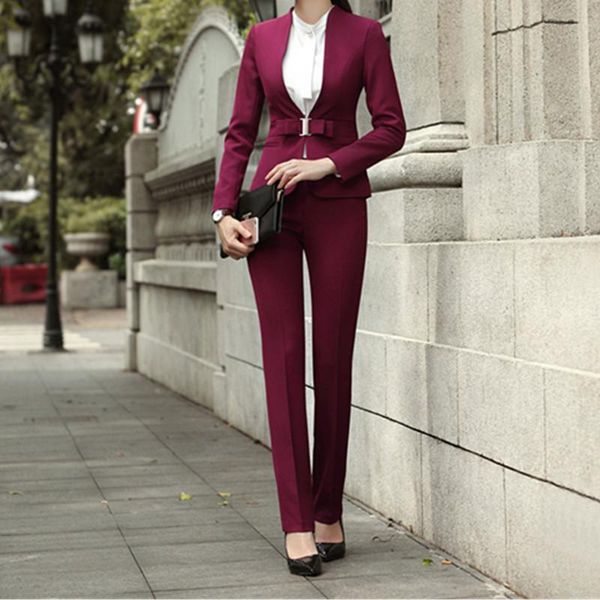 women's two piece pants fashion wine formal uniforms designs professional pantsuits with jackets and for ladies office work wear blazer, White
women's two piece pants fashion wine formal uniforms designs professional pantsuits with jackets and for ladies office work wear blazer, White