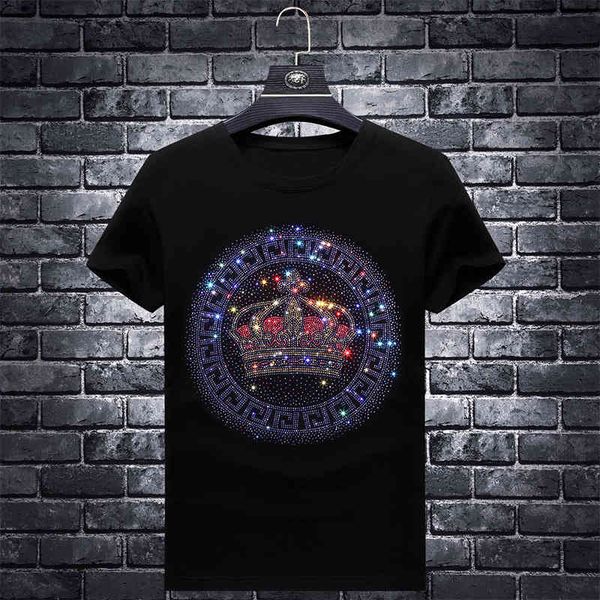 fashion t shirt 2021 spring and summer personality trend slim crown handsome brand drill short sleeve men's half, White;black
fashion t shirt 2021 spring and summer personality trend slim crown handsome brand drill short sleeve men's half, White;black