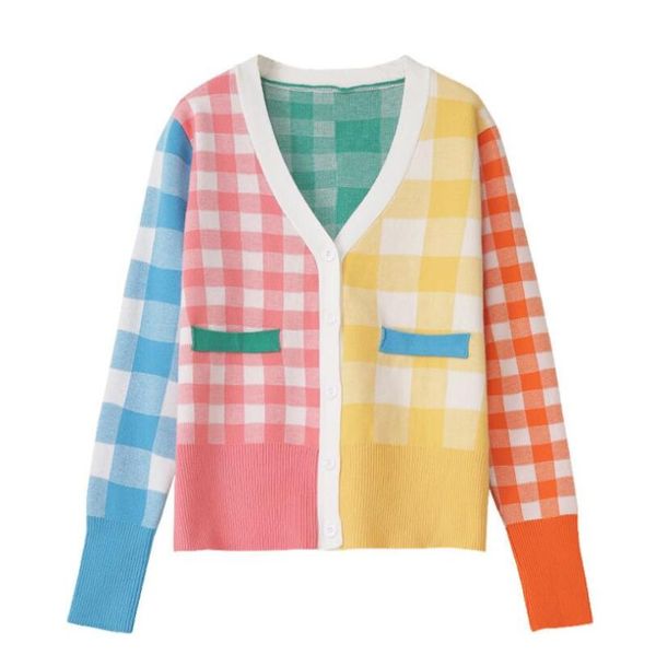 women's knits & tees patchwork plaid knit cardigan female single-breasted sweater 2021 autumn winter korean fashion chic coat w439, White
women's knits & tees patchwork plaid knit cardigan female single-breasted sweater 2021 autumn winter korean fashion chic coat w439, White