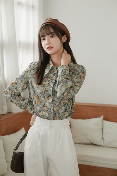 2021 new vintage floral blouse long sleeve peaked button up collar korean shirt ladies women autumn clothing dffs, White
2021 new vintage floral blouse long sleeve peaked button up collar korean shirt ladies women autumn clothing dffs, White