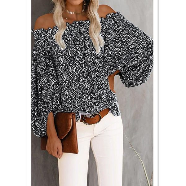 women's blouses & shirts autumn 2021 one-line neck strapless long-sleeve chiffon shirt women fashion print lantern sleeve loose lad, White
women's blouses & shirts autumn 2021 one-line neck strapless long-sleeve chiffon shirt women fashion print lantern sleeve loose lad, White