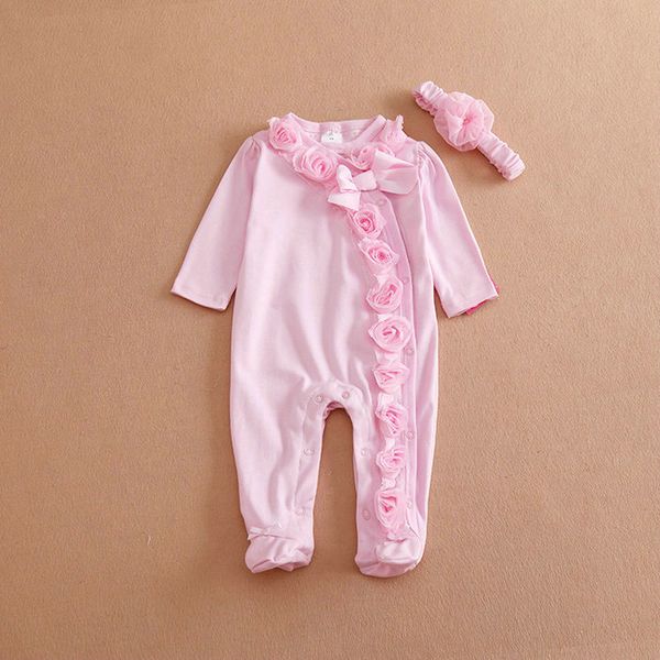 

Newborn Baby Girl Clothes Lace Flowers Romper Clothing Set Jumpsuit & Headband 2 PC Girls Clothing Set Infant Rompers, Pink