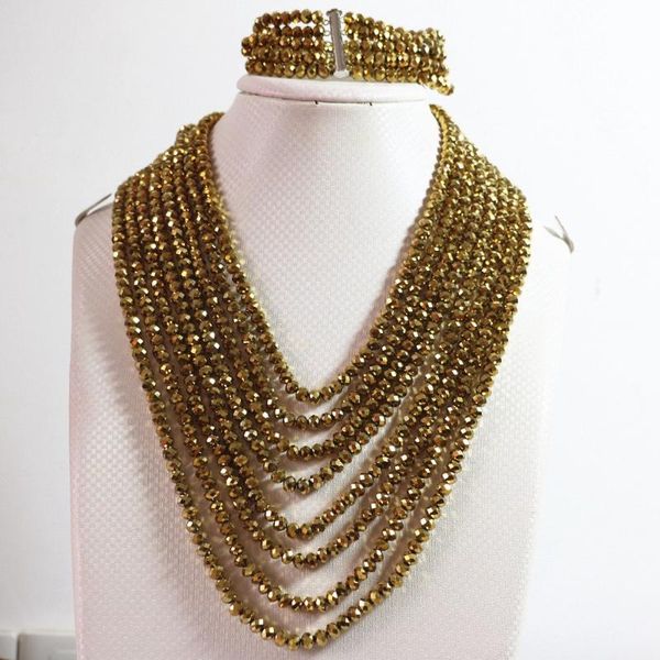 earrings & necklace fashion gold-color crystal glass 4x6mm beads jewelry set 8 rows chain nacklace 5 bracelet b848, Silver
earrings & necklace fashion gold-color crystal glass 4x6mm beads jewelry set 8 rows chain nacklace 5 bracelet b848, Silver
