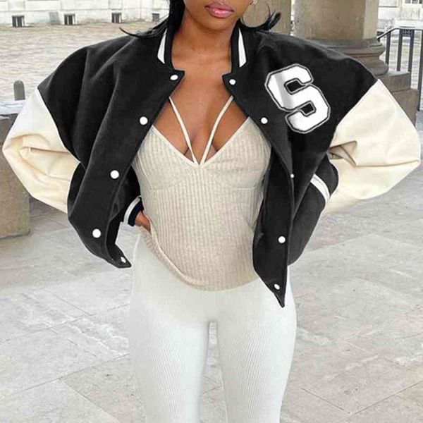 women's jackets harajuk faux leather patchwork baseball jacket long sleeve button varsity bomber coat y2k letter hip hop women clo, Black;brown
women's jackets harajuk faux leather patchwork baseball jacket long sleeve button varsity bomber coat y2k letter hip hop women clo, Black;brown
