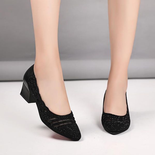 dress shoes spring and summer pointed comfortable thick heel women's hollow net fashion shallow mouth middle simp, Black
dress shoes spring and summer pointed comfortable thick heel women's hollow net fashion shallow mouth middle simp, Black