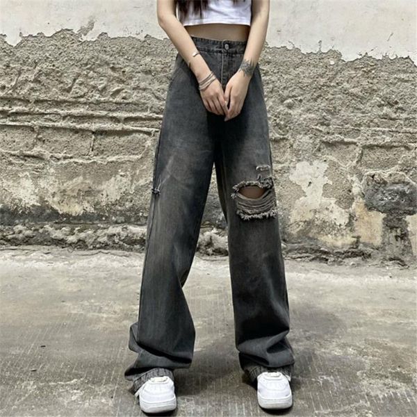 women's jeans cool straight girls pants fashion trousers harajuku high street autumn korean gothic boyfriend funny ripped femme, Blue
women's jeans cool straight girls pants fashion trousers harajuku high street autumn korean gothic boyfriend funny ripped femme, Blue