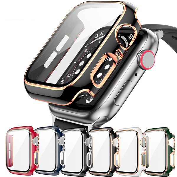 Image of Dual Color Electroplating PC Watch Cases with Tempered Glass Screen Protector For Apple Smartwatch 38/40/42/44mm 360 Full Protective Cover and Toughened Film