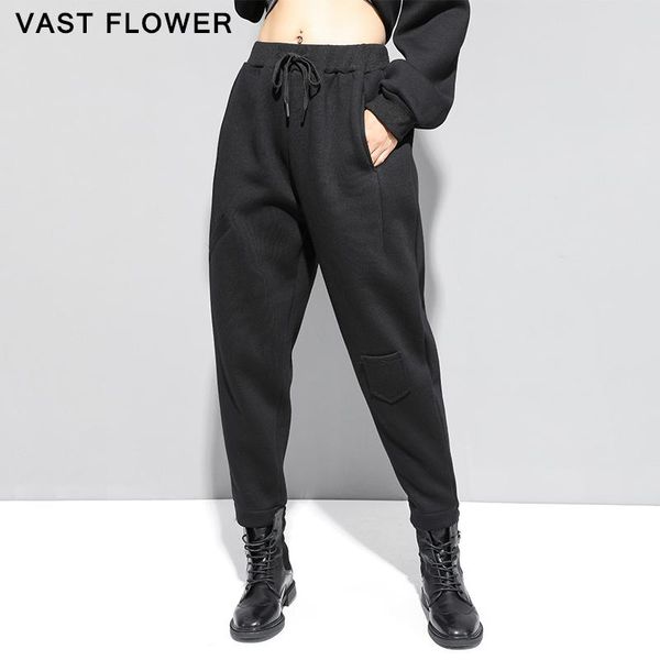 black high waist harem pants women new pocket thicken loose casual plus size ladies trousers fashion clothes 2021 autumn winter, Black;white 
black high waist harem pants women new pocket thicken loose casual plus size ladies trousers fashion clothes 2021 autumn winter, Black;white
