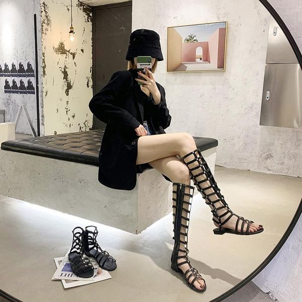 sandals high tube roman open toe cool boots 2021 summer hollow out medium and long women's side zipper rivet flat shoes, Black
sandals high tube roman open toe cool boots 2021 summer hollow out medium and long women's side zipper rivet flat shoes, Black