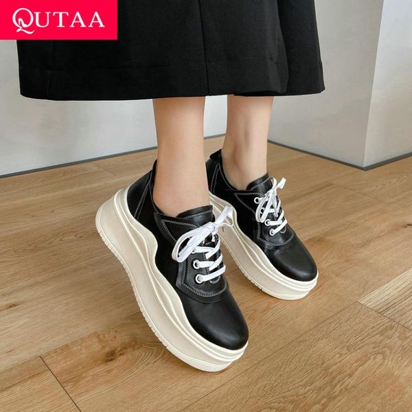 dress shoes qutaa 2021 platform round toe lace up casual women sewing genuine leather wedge high heel female sneakers size 34-39, Black
dress shoes qutaa 2021 platform round toe lace up casual women sewing genuine leather wedge high heel female sneakers size 34-39, Black