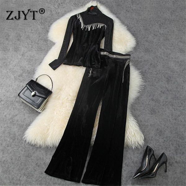 women's two piece pants 2021 autumn winter lady party outfits runway designers turtleneck beading tassel velvet and suit 2 sets, White
women's two piece pants 2021 autumn winter lady party outfits runway designers turtleneck beading tassel velvet and suit 2 sets, White