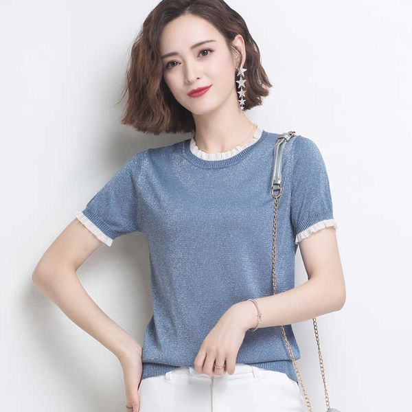 chic summer oversize sweater shiny ruffle neck pullovers lady sweaters basic female black knit sweater short sleeve 210604, White;black
chic summer oversize sweater shiny ruffle neck pullovers lady sweaters basic female black knit sweater short sleeve 210604, White;black