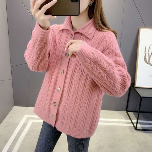2021twist sweater women's loose and lazy cardigan, White;black 
2021twist sweater women's loose and lazy cardigan, White;black