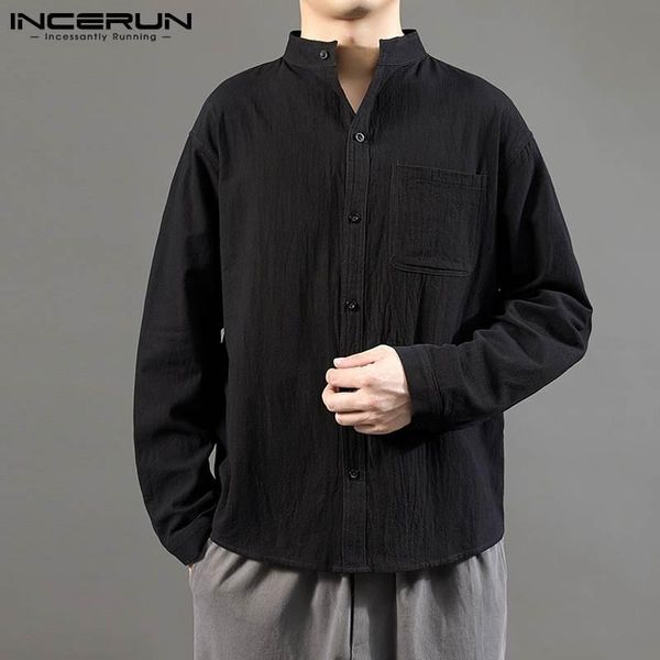 men's casual shirts men shirt mandarin collar cotton 2021 streetwear solid color long sleeve button vintage camisa masculina incerun 3, White;black
men's casual shirts men shirt mandarin collar cotton 2021 streetwear solid color long sleeve button vintage camisa masculina incerun 3, White;black