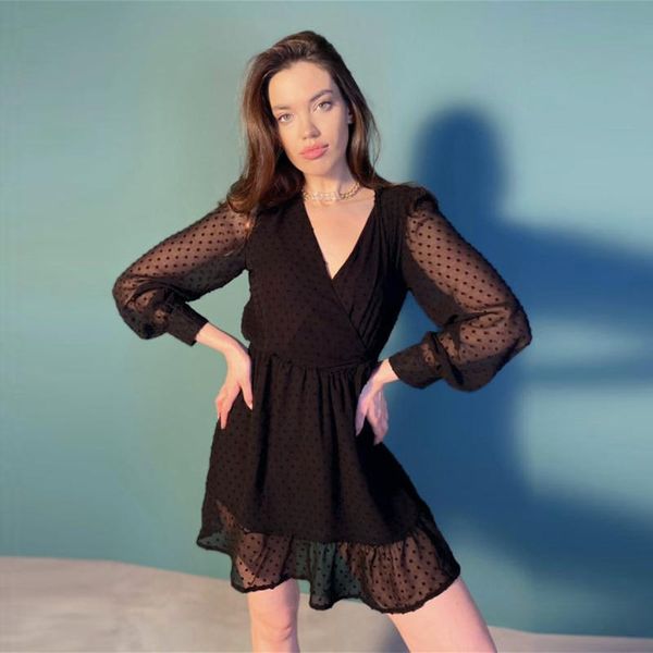 casual dresses efunny lace dot mini dress woman deep v-neck long sleeve elastic waist ruffles party 2021 summer holiday, Black;gray
casual dresses efunny lace dot mini dress woman deep v-neck long sleeve elastic waist ruffles party 2021 summer holiday, Black;gray