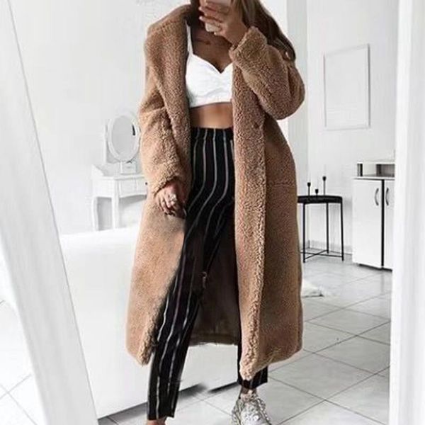 women's wool & blends oeak autumn winter coat women casual loose solid long teddy female vintage 2021 thick faux fur jackets coats whit, Black
women's wool & blends oeak autumn winter coat women casual loose solid long teddy female vintage 2021 thick faux fur jackets coats whit, Black