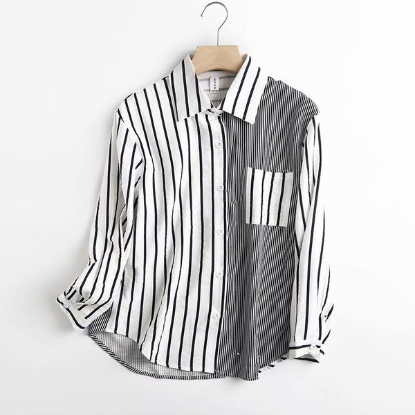winter cardigan fashion women's simple casual loose single-breasted striped contrasting shirt, White
winter cardigan fashion women's simple casual loose single-breasted striped contrasting shirt, White