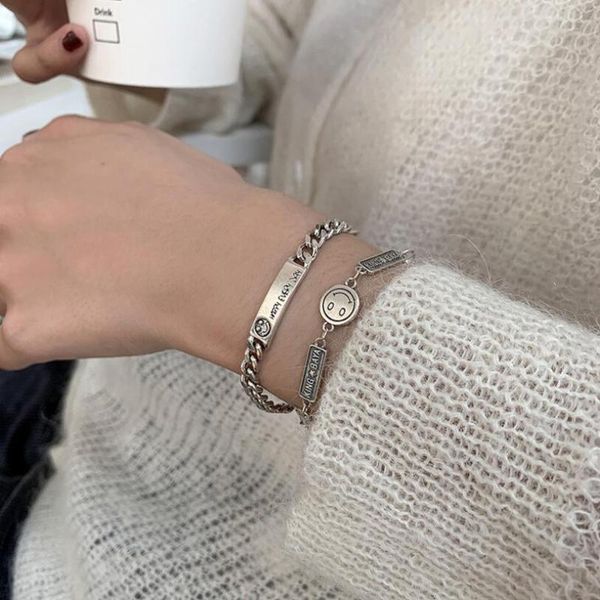 link, chain ins advanced smile square card letter bracelet for women couple trendy birthday party gift fine punk jewelry, Black
link, chain ins advanced smile square card letter bracelet for women couple trendy birthday party gift fine punk jewelry, Black