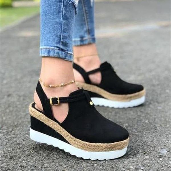 women's sandals vintage wedge shoes woman buckle strap straw thick bottom flats platform sandals flock female shoes summer 2021, Black
women's sandals vintage wedge shoes woman buckle strap straw thick bottom flats platform sandals flock female shoes summer 2021, Black