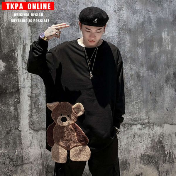 tkpa guochao brand long sleeve t-shirt men's net red stitching plush bear sweater, White;black
tkpa guochao brand long sleeve t-shirt men's net red stitching plush bear sweater, White;black