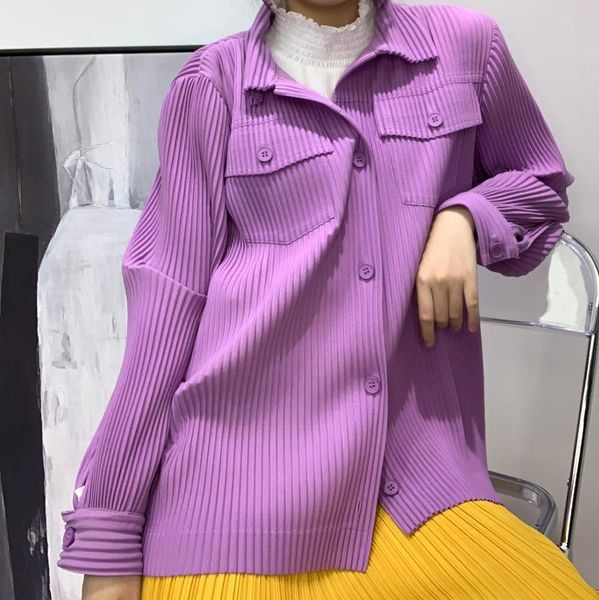 women's blouses & shirts 2021 spring miyake pleated korean fashion violet shirt female button slim long sleeve women safari style desig, White
women's blouses & shirts 2021 spring miyake pleated korean fashion violet shirt female button slim long sleeve women safari style desig, White