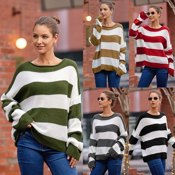 women's sweaters 2021 autumn/winter european&american sweater round collar striped color matching cropped crimping, White;black
women's sweaters 2021 autumn/winter european&american sweater round collar striped color matching cropped crimping, White;black