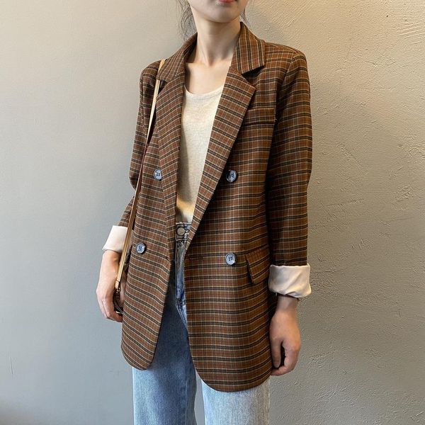 women's suits & blazers fashion plaid suit women 2021 autumn retro british style temperament casual jacket womens lady coat, White;black
women's suits & blazers fashion plaid suit women 2021 autumn retro british style temperament casual jacket womens lady coat, White;black