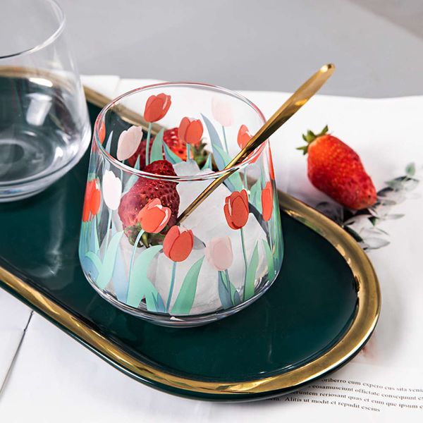 390ml japan and south korea ins hand-painted tulip flower glass cup household heat-ristant drinking cup big belly mousse cup
390ml japan and south korea ins hand-painted tulip flower glass cup household heat-ristant drinking cup big belly mousse cup