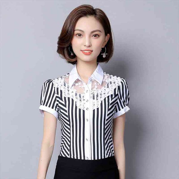 office work wear women spring summer style chiffon blouses lady casual striped lace hollow out blusas dd1946, White
office work wear women spring summer style chiffon blouses lady casual striped lace hollow out blusas dd1946, White