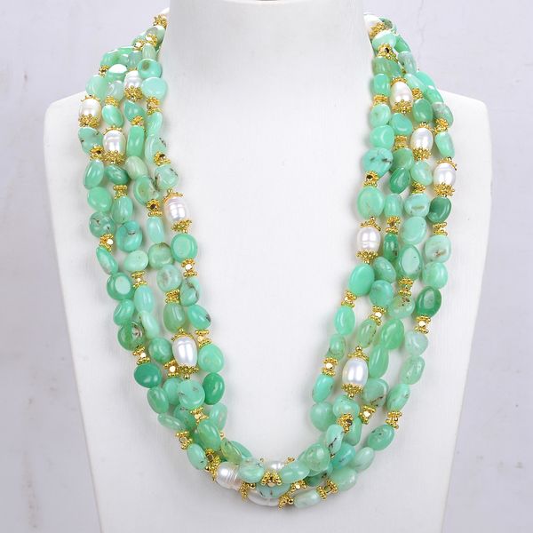 guaiguai jewelry 4 strands green chrysoprase orm cultured white rice pearl necklace handmade for women real gems stone lady fashion jeweller, Silver
guaiguai jewelry 4 strands green chrysoprase orm cultured white rice pearl necklace handmade for women real gems stone lady fashion jeweller, Silver