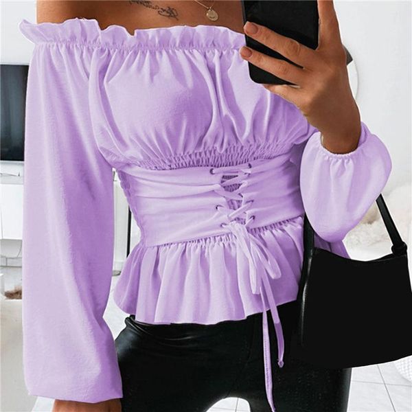 women's blouses & shirts women temperament fashion one-word shoulder folds ruffled solid color long sleeve summer for woman, White
women's blouses & shirts women temperament fashion one-word shoulder folds ruffled solid color long sleeve summer for woman, White