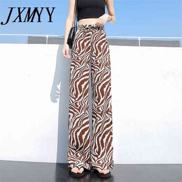 color wide-leg trouser's trousers thin section drape casual mopping loose high waist pant summer style 210721, Black;white
color wide-leg trouser's trousers thin section drape casual mopping loose high waist pant summer style 210721, Black;white